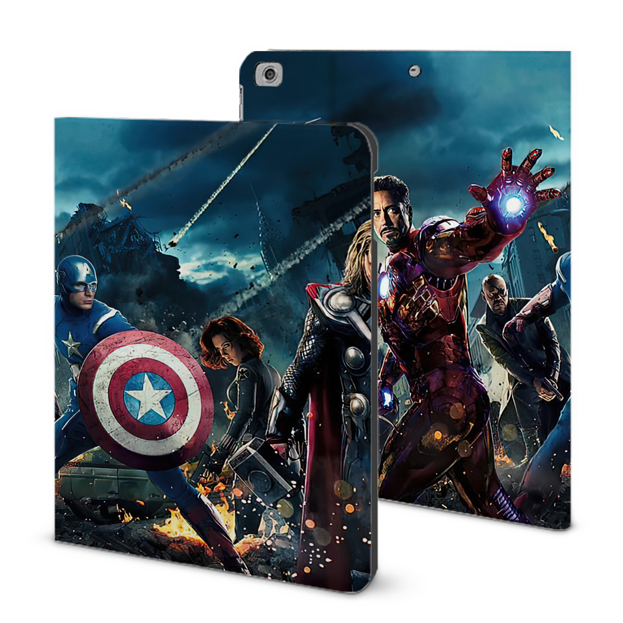 （画像用） アベンジャーズ The Avengers IPad ケース ブック型 PUレザー TPU 耐衝撃 軽量 薄型 ペン収納なし 全面保護 IPad 各モデル対応